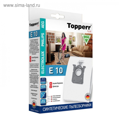 Синтетический пылесборник Topperr Lux E 10 для пылесосов Aeg, Electrolux, 4 шт. + 2 фильтра