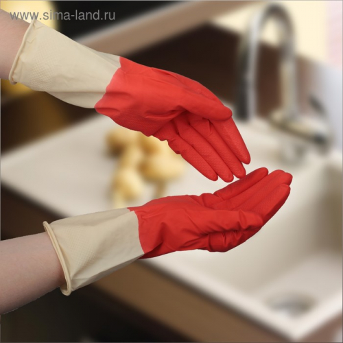 Перчатки хозяйственные латексные, плотные, размер XL, 50 гр, цвет красный