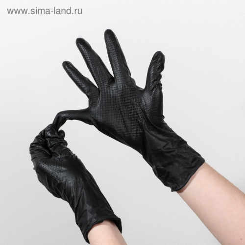 Перчатки нитриловые неопудренные Black Sapfir, текстурированные на пальцах, размер XXL, цвет чёрный