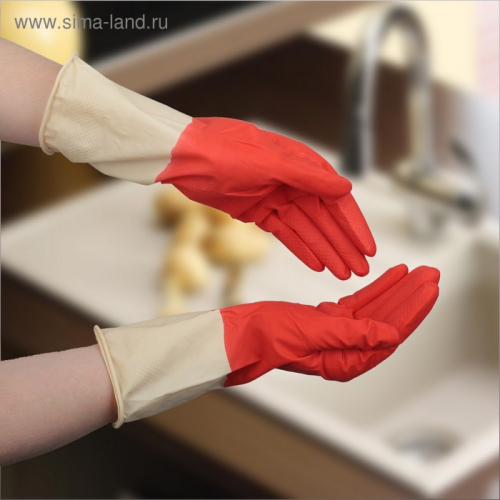 Перчатки хозяйственные латексные, плотные, размер S, 50 гр, цвет красный