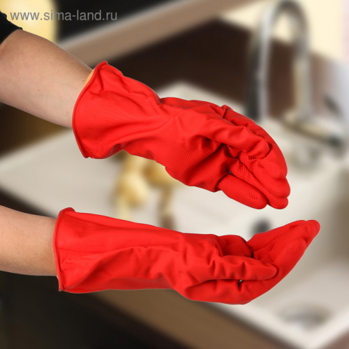 Перчатки хозяйственные латексные с утеплителем, размер L, 85 гр, цвет красный