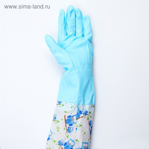 Перчатки хозяйственные с утеплителем «Совы». размер L, ПВХ, длинные манжеты, цвет голубой
