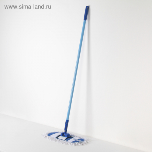 Швабра плоская, ручка 112 см, х/б насадка, 37×12 см, цвет синий