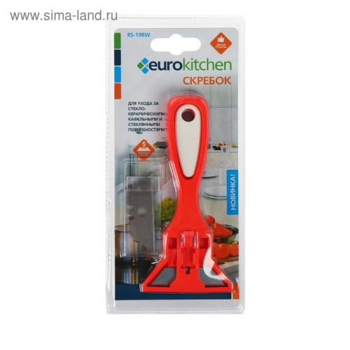 Скребок для стеклокерамических плит Euro Kitchen цвет красный/белый, 1 шт(+ 3 лезвия)