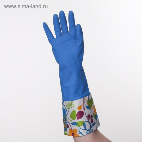 Перчатки латексные Malibri, с хлопковым напылением, с удлинённой манжетой ПВХ, размер XL, цвет синий