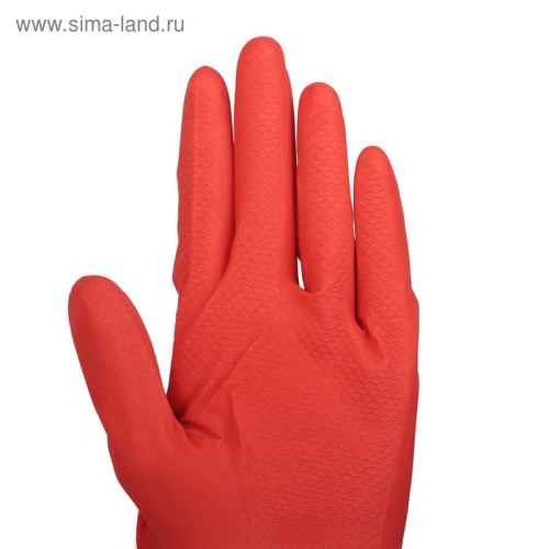Перчатки хозяйственные латексные, плотные, размер S, 50 гр, цвет красный