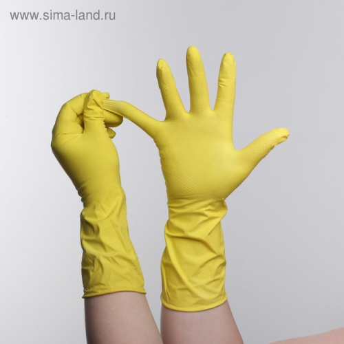 Перчатки латексные Dora, с хлопковым напылением «Универсальные», размер M, цвет жёлтый