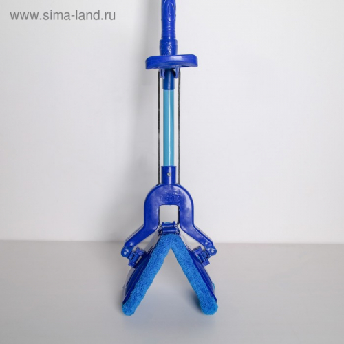 Швабра плоская со складным отжимом, телескопическая ручка 102-134 см, насадка микрофибра 32×9 см, цвет синий