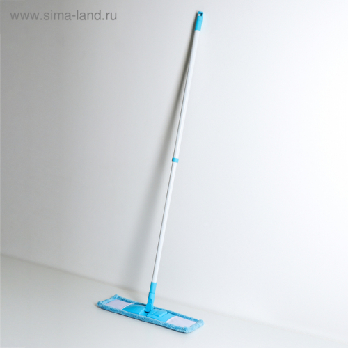 Швабра плоская, телескопическая ручка 68-120 см, насадка микрофибра 40×10 см, цвет голубой