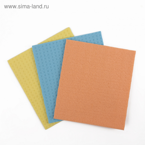 Салфетки для влажной уборки губчатые 15×17 см, целлюлоза, 3 шт