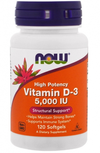 Now Foods Витамин D высокоактивный, дозировка 5000 120 капсул