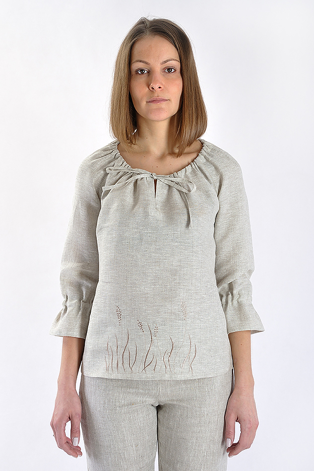 Блузка женская из льна #004 крестьянка