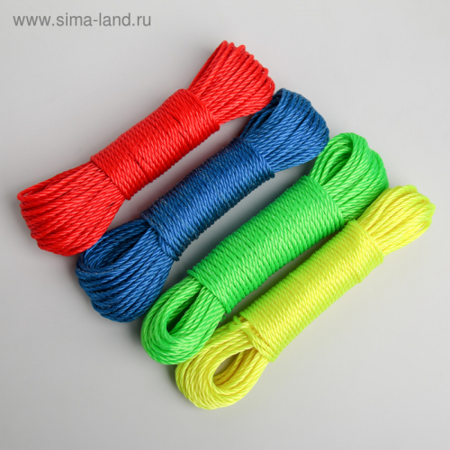 Верёвка бельевая d=3 мм, длина 15 м, цвет МИКС