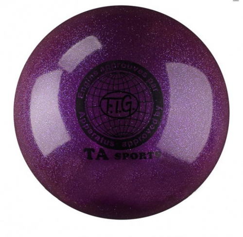 Е134Фиол Мяч фиолетовый с блестками, d 19 см,TA sport силикон для художественной гимнастики,