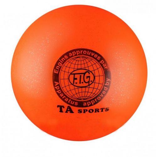 Е134Оранж Мяч оранжевый с блестками, d 19 см, TA sport силикон для художественной гимнастики,