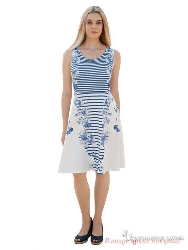 Платье Klingel 296087, синий, белый, полоска, принт (42)