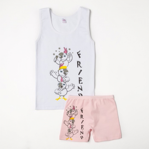 Пижама для девочки, цвет белый-розовый/попугай, рост 98-104 см (2)