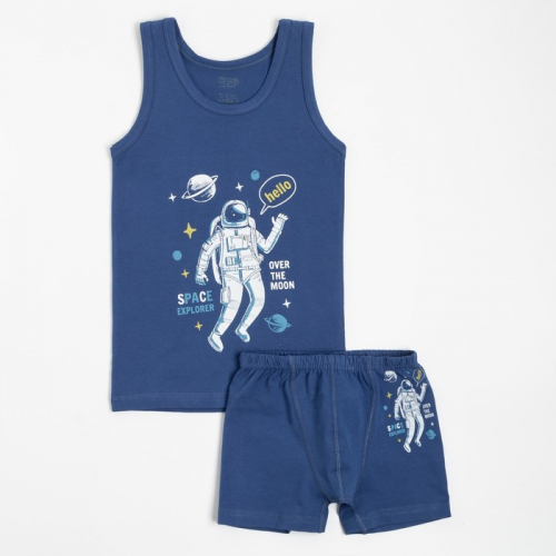Комплект для мальчика (майка, трусы), цвет синий/космонавт, рост 140-146 см (10)