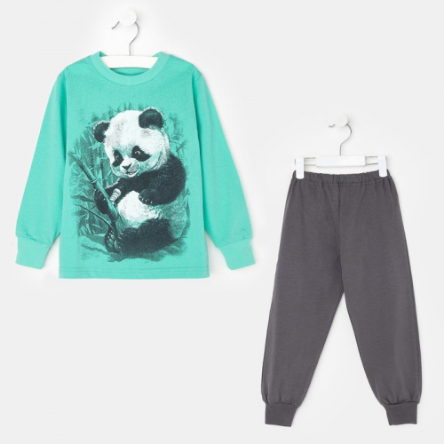 Пижама для мальчика, цвет бирюзовый/панда, рост 104 см (56)