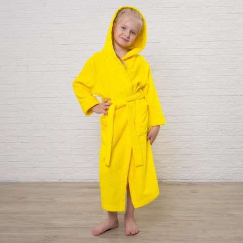 Халат махровый детский, размер 34, цвет жёлтый, 340 г/м2 хл.100% с AIRO