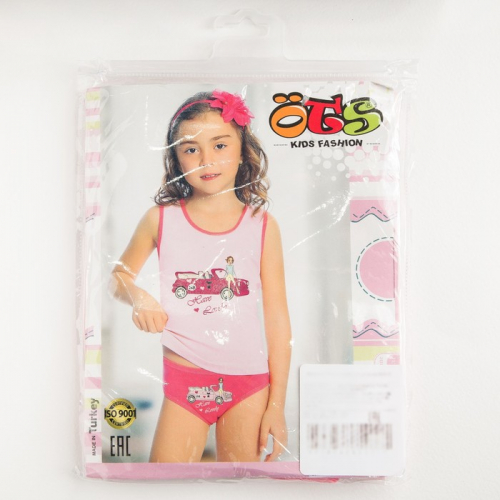 Комплект для девочки (майка,трусы), цвет розовый-фуксия/машина, рост 122-128 см
