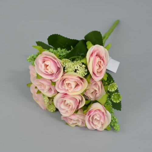 Букет роз с гипсофилой h 28см ткань розовый (МЦ-629)