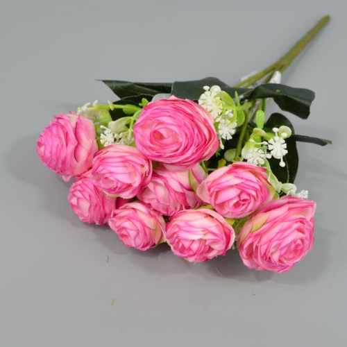 Букет роз многослойных 29см ткань фуксия -528 (1шт)