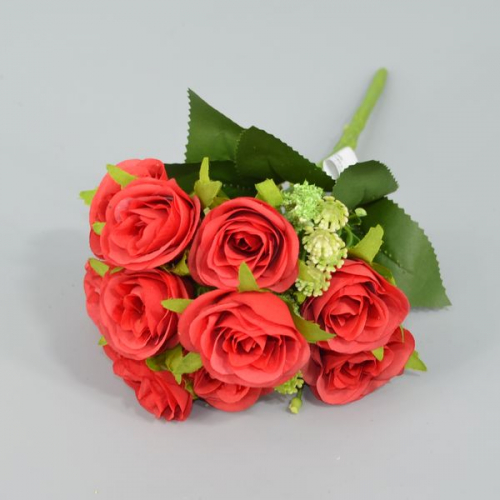 Букет роз с гипсофилой h 28см ткань красный (МЦ-629)