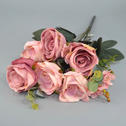 Букет роз двухцветных ткань розовый h53 см -К20-8 (1шт)