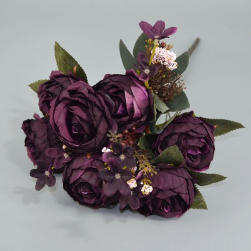 Букет роз с лютиком ткань пурпурный h50 см -К20-10 (1шт)