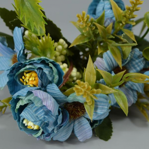 Букет роз волнистых с ромашками h32см ткань синий (1шт)
