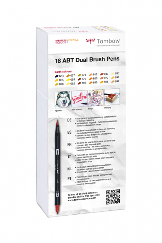 Набор двухсторонних акварельных маркеров ABT Dual Brush 18 штук Earth colours в картонной упаковке