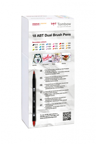 Набор двухсторонних акварельных маркеров ABT Dual Brush 18 штук Secondary colours в картонной упаковке