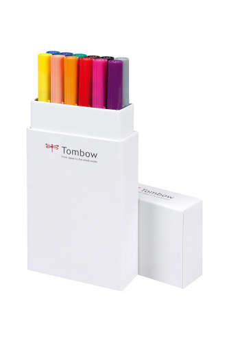 Набор двухсторонних акварельных маркеров ABT Dual Brush 12 штук Primary colours в картонной упаковке