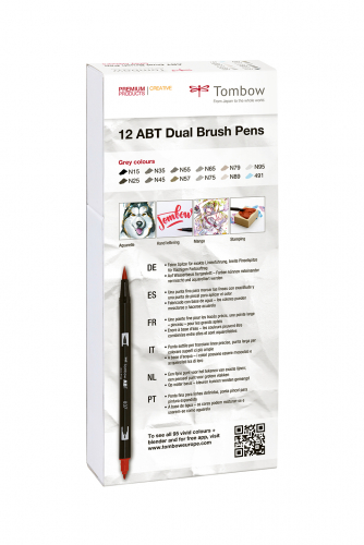 Набор двухсторонних акварельных маркеров ABT Dual Brush 12 штук Gray colours в картонной упаковке