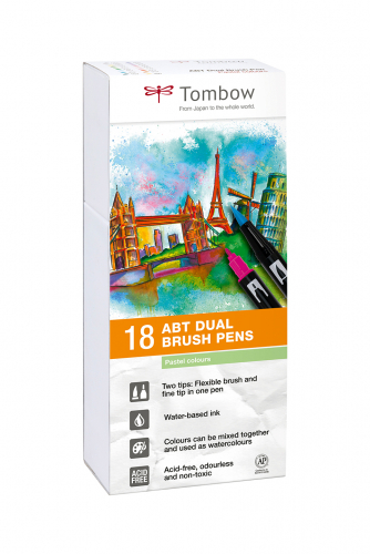 Набор двухсторонних акварельных маркеров ABT Dual Brush 18 штук Pastel colours в картонной упаковке