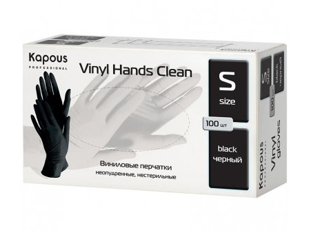 Kapous АК Виниловые перчатки неопудренные, нестерильные «Vinyl Hands Clean», черные, 100 шт.