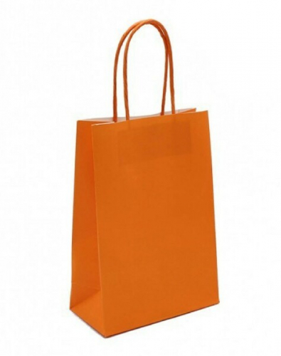 Подарочный крафт пакет с бумажной ручкой 26*32*10 см Цветной однотонный оранжевый