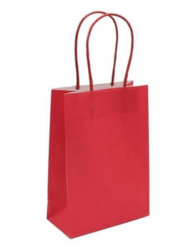 Подарочный крафт пакет с бумажной ручкой 26*32*10 см Цветной однотонный красный