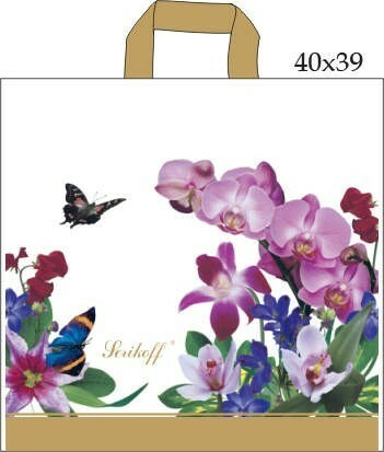 Полиэтиленовый пакет ПВД с петлевой ручкой 95 мкм 39*40 см Букет орхидей 25 шт
