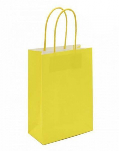 Подарочный крафт пакет с бумажной ручкой 26*32*10 см Цветной однотонный желтый