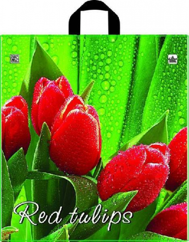 Полиэтиленовый пакет ПВД с петлевой ручкой 35 мкм 43,5*40 см Красный тюльпан 50 шт