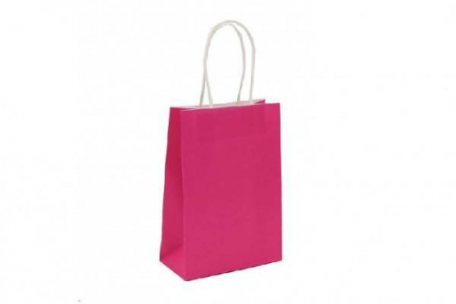 Подарочный крафт пакет с бумажной ручкой 26*32*10 см Цветной однотонный розовый