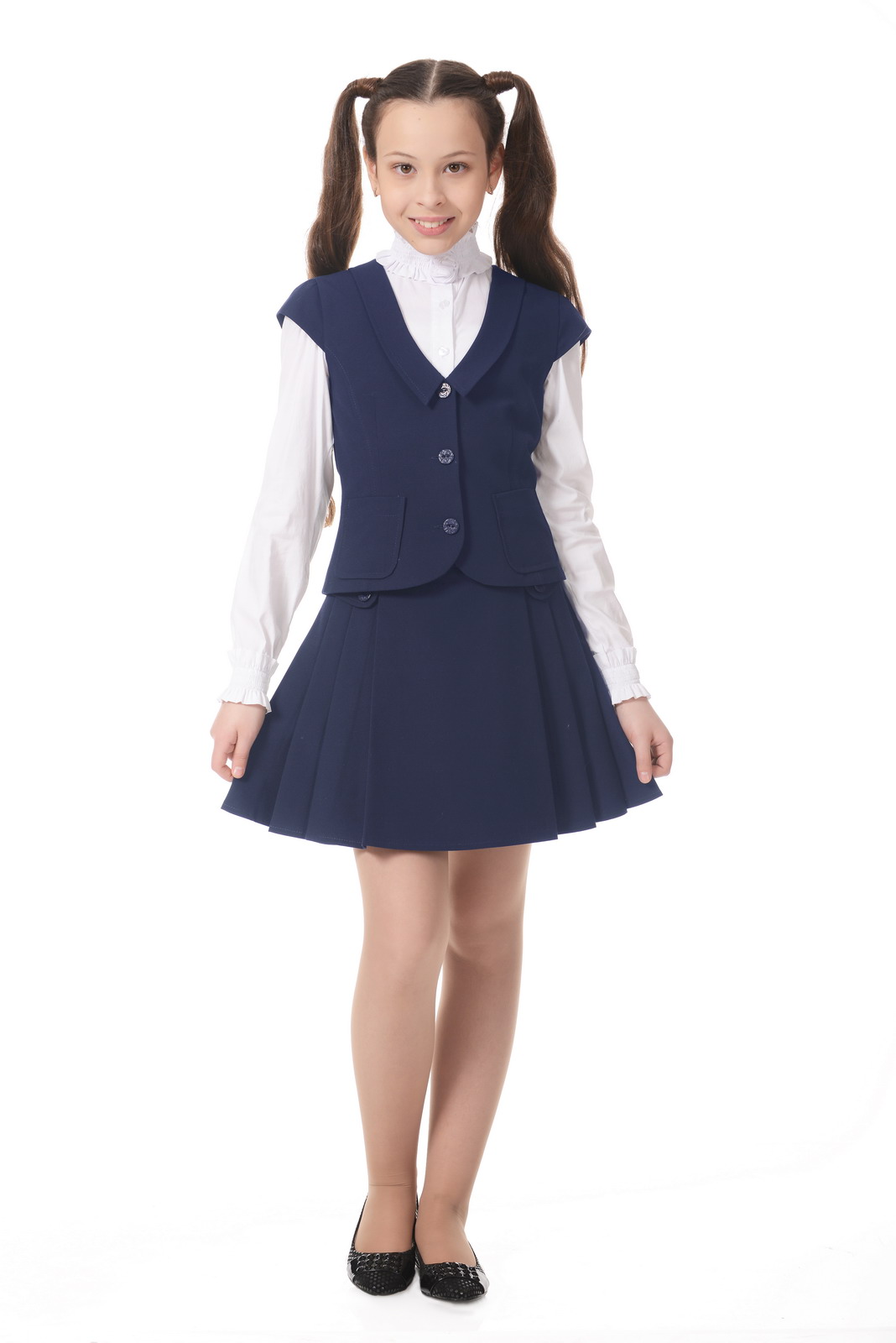 Купить в школу дешево. Школьная юбка для девочек синяя скайлайк.