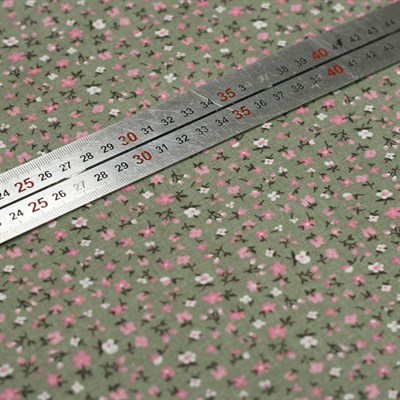 Ситец  розовые цветы на хаки,  40*60 см