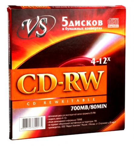 Диск VS CD-RW 80 700MB 4-12X конверт (5)