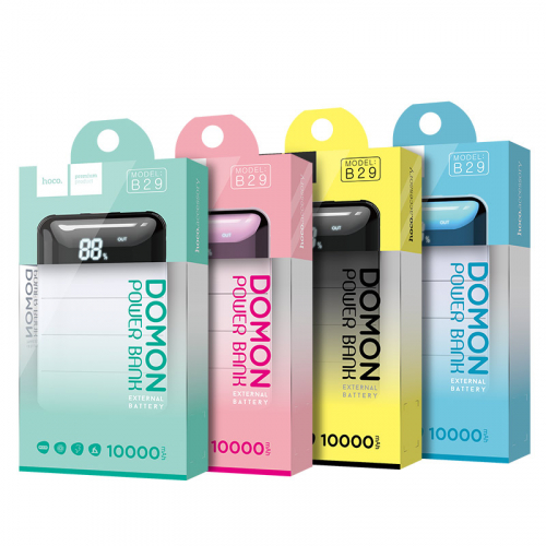 Портативный аккумулятор Power Bank Hoco B29 Domon 10000 mAh 2USB 3.1A, soft touch, дисплей, черный