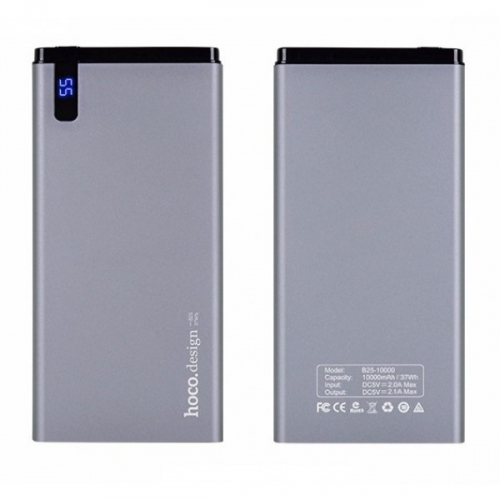 Портативный аккумулятор Power Bank Hoco B25 Hanbeck 10000 mAh 1USB 2.1A, алюминиевый корпус, серый