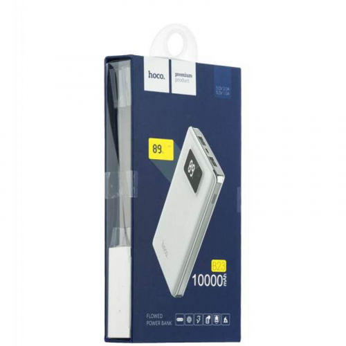 Портативный аккумулятор Power Bank Hoco B23 Flowed 10000mAh 1USB x 2A, 1USB x 1A, дисплей, белый