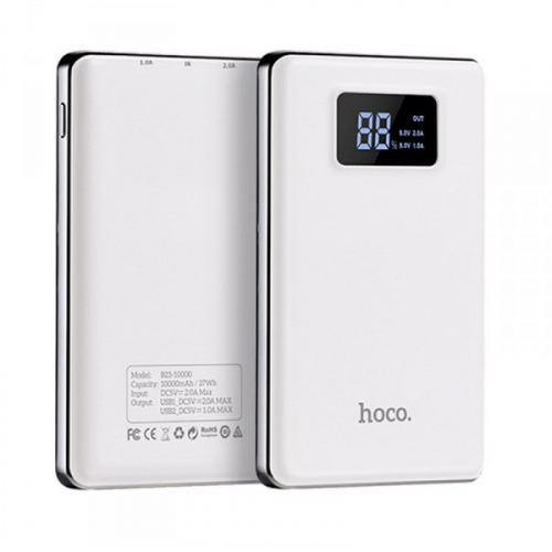 Портативный аккумулятор Power Bank Hoco B23 Flowed 10000mAh 1USB x 2A, 1USB x 1A, дисплей, белый